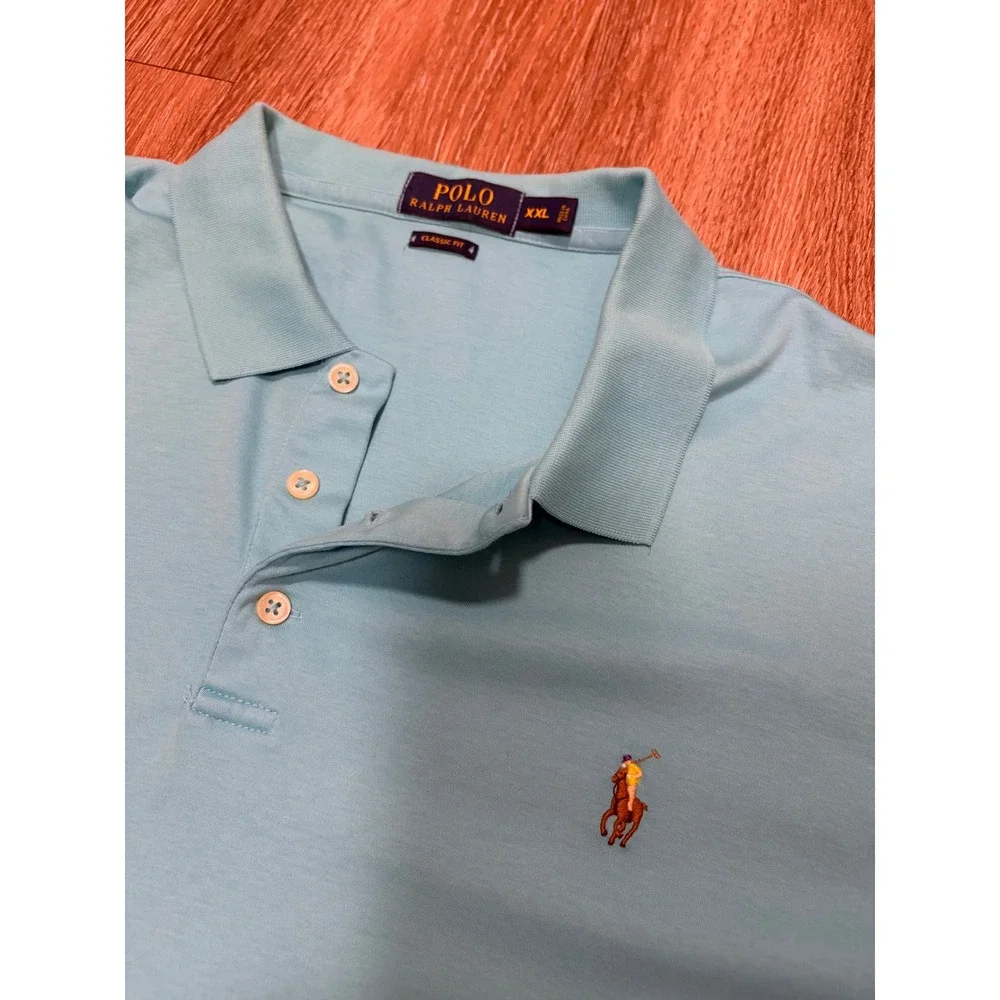 Polo Ralph Lauren Mens XXL Classic Fit Light Blue Short Sleeve Polo Shirt Logo